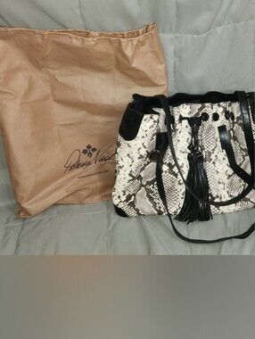 Patricia Nash Black & Cream Python-Print Tassel Shoulder Bag